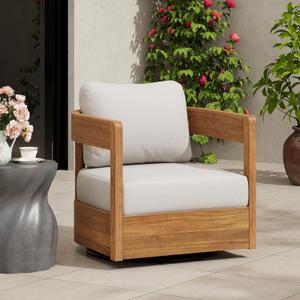 Christopher Knight Home Telluride Outdoor Acacia Wood Swivel Club Chair with Removable Cushion, 360 Rotating Patio Armchair for Garden, Balcony, or Poolside Seating, Teak + Beige
