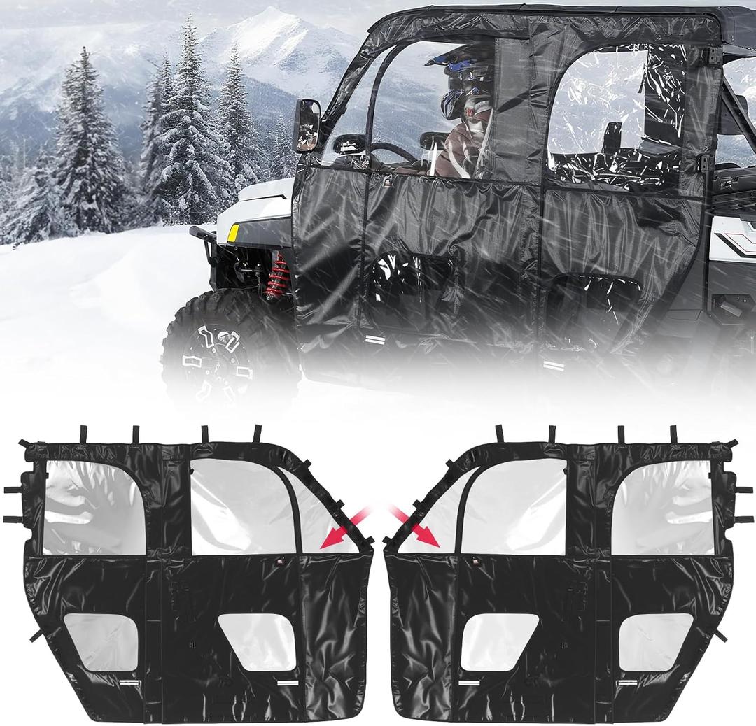 KEMIMOTO Soft Doors Compatible with Polaris Ranger CREW 1000/CREW XP 1000 Premium 2019-2025, YKK Zipper Doors Fit with Side Mirrors, Tear-Resistant & Water-Resistant PVC UTV Cab Enclosure- 6 Seater