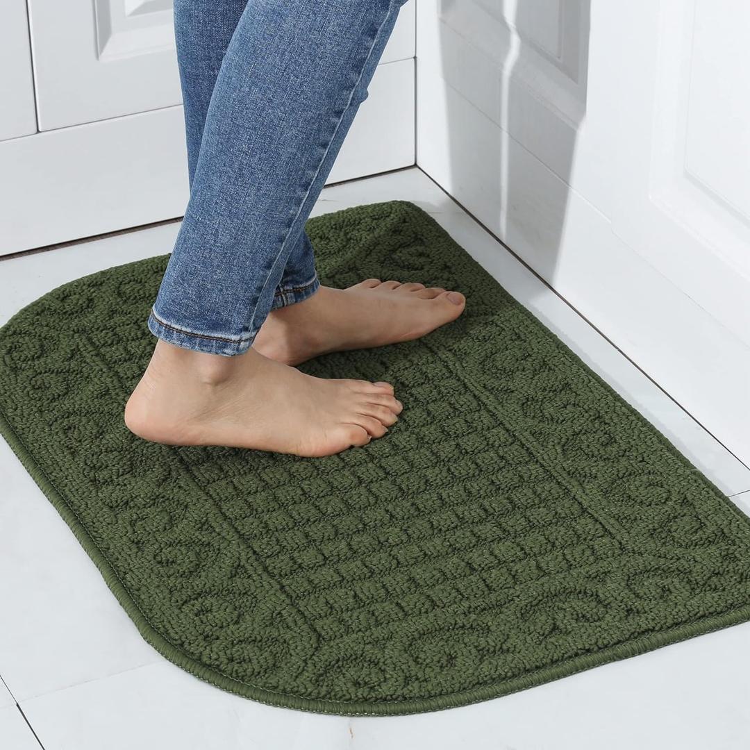 COSY HOMEER 27X18 Inch Anti Fatigue Kitchen Rug Mats are Made of 100% Polypropylene Half Round Rug Cushion Specialized in Anti Slippery and Machine Washable (Green 1pcs)