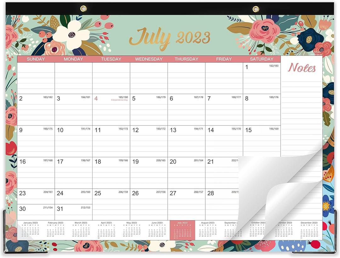 Desk Calendar 2023-2024 - Sep. 2023 - Dec. 2024, 18 Monthly Desk/Wall Calendar 2023-2024,17" x 22", Thick Paper with Corner Protectors, Large Ruled Blocks - Floral