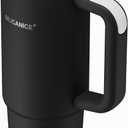 30oz Hygienic Insulated Tumbler with Handle 100% Leakproof Lid with Removable Spout & Straw, Reinforced Vacuum-Protection Base, Cup Holder Friendly, for Travel/Gym/Office- Black