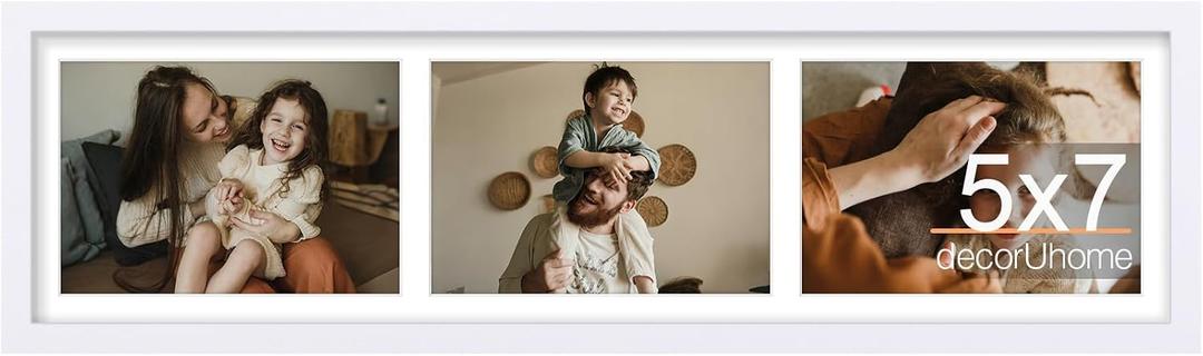 decorUhome 3 5x7 Picture frames Collage Wall Decor with Mat, White, 6x22