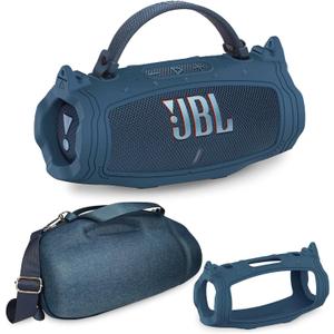 JCHPINE Silicone Cover and Hard Carrying Case for JBL Charge 6 Portable Bluetooth Speaker Accessories, Protective Cases for JBL Charge 6 AI Sound Bluetooth Speaker with Shoulder Strap (Blue)
