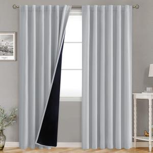 BGment Light Grey 100% Blackout Curtains 84 Inches Long with Reducing Noise Liner, Rod Pocket and Back Tab Double Layer Full Room Darkening Window Curtain for Bedroom, 2 Panels, Each 52 x 84 Inch