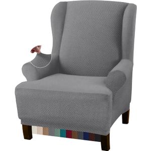 Granbest Premium Thick 1 Piece Wingback Chair Covers for Living Room High Stretch Furniture Slipcovers for Wingback Chairs Stylish Wing Chair Covers Jacquard Fabric (Wing Chair Cover, Light Gray)