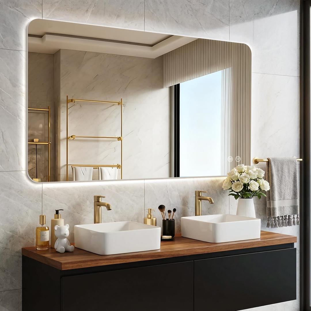 EOGOW Backlit Mirror for Bathroom,40"x30" Backlit LED Bathroom Mirror wall Mounted with Anti-Fog,Stepless Dimmable,3 Color Lights,High Lumen, UL Listed,Tempered Glass