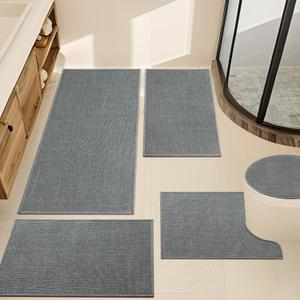 YIHOUSE Grey Bathroom Rug Sets 5 Piece, Absorbent Bath Mat for Bathroom Non Slip Washable, Bathroom Mat Quick Dry, Thin Bath Rug Set for Toilet and Floor