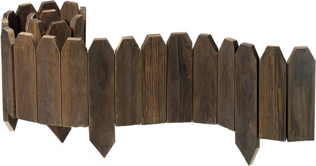 Wood Garden Edging, Wooden Fence Border Decorative Small Picket Panels for Flower Bed Barriers and Landscape Fencing