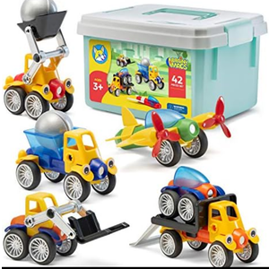 Play Brainy Magnetic Toy Cars Set for Boys and Girls - Brilliant Educational Toys for Toddlers and Preschoolers - Montessori Toy is Load of Fun & Helps with Developmental Skills - 42 Piece Set