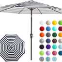 JEAREY 9FT Outdoor Patio Umbrella Outdoor Table Umbrella with Push Button Tilt and Crank, Market Umbrella 8 Sturdy Ribs UV Protection Waterproof for Garden, Deck, Backyard, Pool (Black & White Stripe)