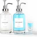 Molimoli Hand Bathroom Soap Dispenser Set, Glass Mouthwash Dispenser for Bathroom, Dish Soap Dispenser for Kitchen Sink, Soap Dispenser Pump, 500ml/16.9 Oz, Set of 2, Silver