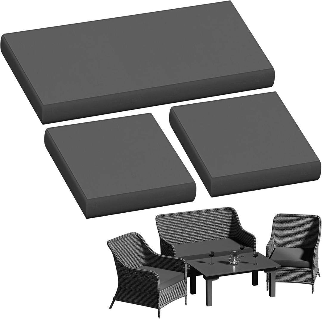 3 Pack Outdoor Patio Seat Cushions, Weather and Fade Resistant Outdoor Loveseat Cushions - 3 In Thicke Anti-slip Wicker Furniture Cushions Fit for 4-Seater Rattan Patio Conversation Sofa Set