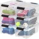 IRIS USA 13 Qt Stackable Plastic Storage Bins with Lids, 6 Pack - BPA-Free, Made in USA - See-Through Organizing Solution, Latches, Durable Nestable Containers, Secure Pull Handle - Clear (13 Qt. - 6 Pack)