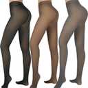 X-CHENG Fleece Lined Tights Sheer Women - Fake Translucent Warm Pantyhose Leggings Sheer Thick Tights for Winter (Medium, Black+brown+grey)