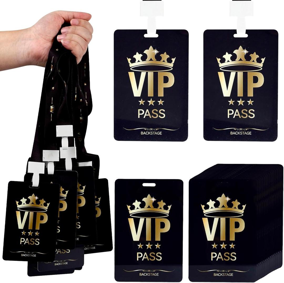 10 Sets VIP Badge Lanyard with Card, Plastic VIP Passes with Lanyard Backstage Pass Event Staff Lanyard for Music Party, Movie Night, Birthday Party, Concert Event