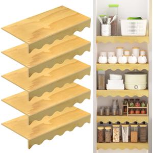 5PCS Wire Shelf Cover 33 x 16 Inch, Wood Wire Rack Covers for Pantry, Decorative Wooden Shelf Rack for Closet Storeroom Kitchen Bathroom Hallway Mudroom (Wood,Wave)