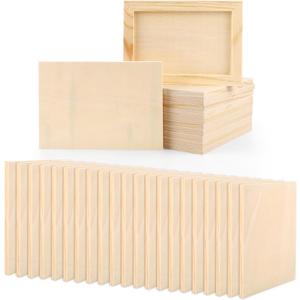 48pcs Unfinished Wood Canvas, 5x7 Inch Multipurpose Blank Wood Canvas Boards Pine Wood Panels Wooden Canvases for Painting Drawing Craft DIY Art Project