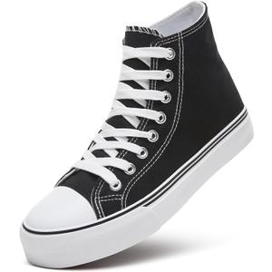 ZGR Womens High Top Canvas Sneakers,Lace up Canvas Shoes,Casual Tennis Walking Shoes(Black.US6.5)