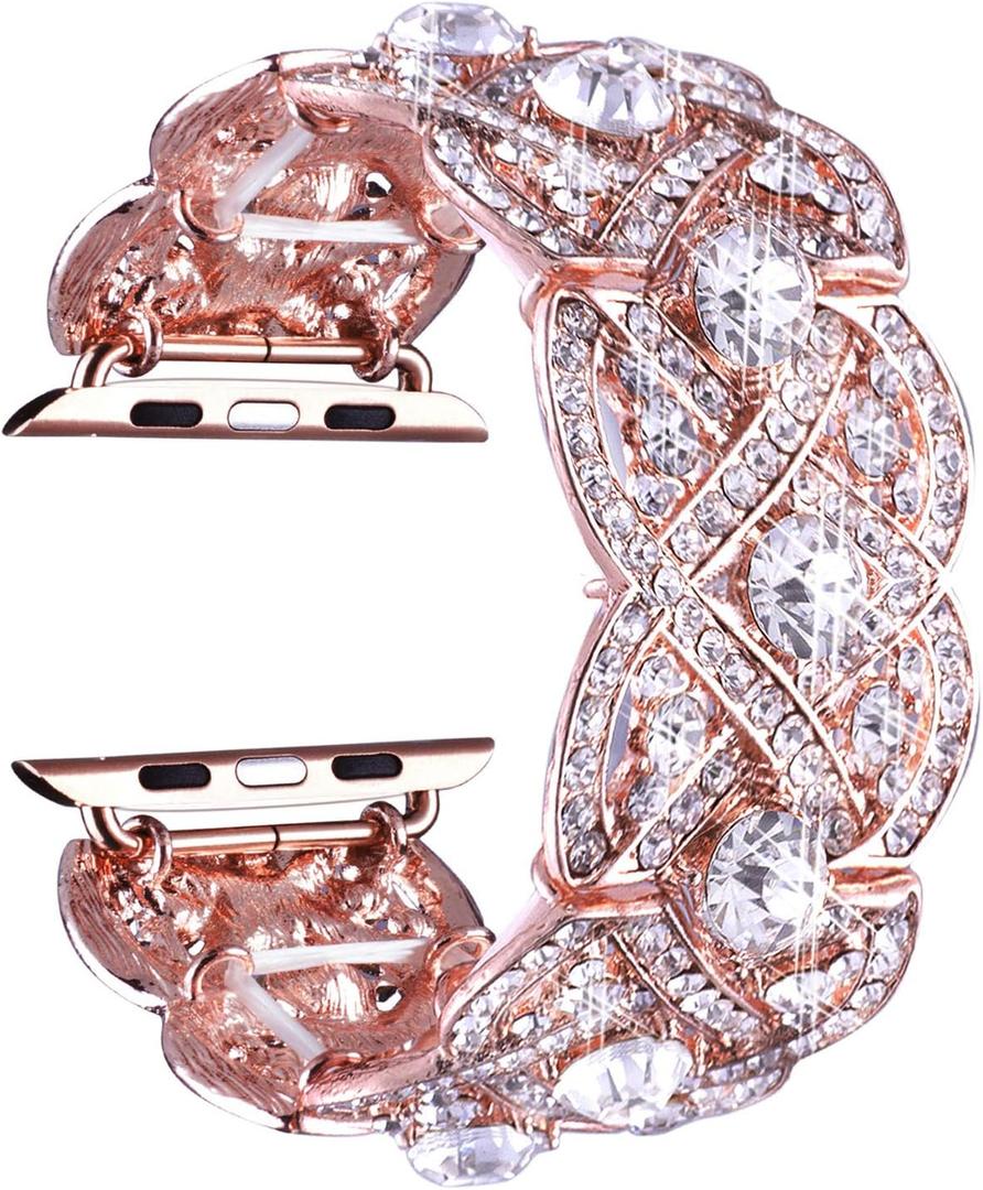 VIQIV Bling Bands Compatible with Apple Watch Ultra Band 38mm 40mm 41mm 42mm 44mm 45mm 49mm Iwatch Series SE 9 8 7 6 5 4 3 2 1, Diamond Rhinestone Stainless Steel Metal Bracelet Wristband Strap for