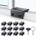 ZRFCXE Window Locks,12 Pack Sliding Window Locks with Key for Vertical & Horizontal Sliding Windows Doors, Easy to Install, Adjustable Security Window Lock for Patio Bedroom Home and Office (Black)