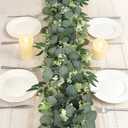 KHOYIME Artificial Eucalyptus Garland with Flowers 2 Packs 5.9Ft Willow Eucalyptus Leaves Plant Fake Greenery Hanging Vines Faux Silk Ivy for Wedding Arch Home Table Decor Backdrop Indoor Outdoor
