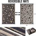OLANLY Waterproof Outdoor Rug 8x10 ft, Outdoor Plastic Straw Rug with Flower Pattern, Reversible RV Mat for Patio, Camping, Balcony, Deck, Backyard, Black & Beige