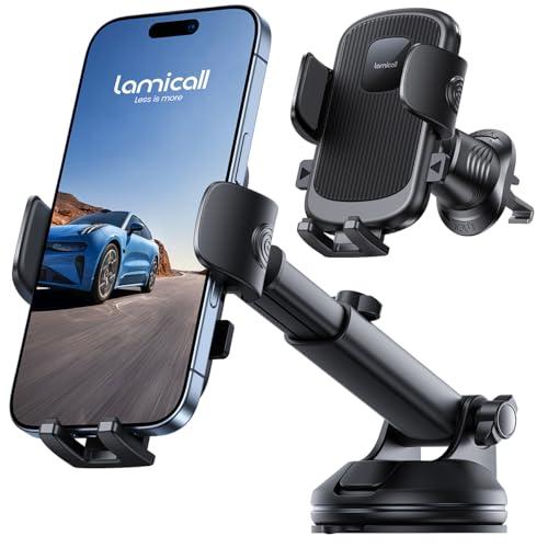 Lamicall Car Phone Holder [3-in-1 Pro Version Suction Cup] 360° Rotation Phone Holders for Your Car [Metal Hook] Cell Phone Car Mount Dashboard Vent Windshield for iPhone 17 16 15 Pro Max Smartphone