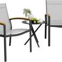 Shintenchi 3 Pieces Patio Bistro Sets, Outdoor Textilene Fabric Conversation Bistro Set, Textilene Fabric Front Porch Chairs Small Patio Furniture Set with Table for Lawn,Garden,Balcony (Grey)