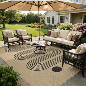 UERMEI 8x10 Outdoor Jute Area Rug Patio, Neutral Rugs for Living Room Backyard Machine Washable Non Slip, Pet Friendly Indoor Farmhouse Carpet for Dining Room - Brown