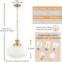 Vintage Schoolhouse Pendant Light 14" Milk Glass Pendant Light Farmhouse Brass Gold Chandelier Glass Pendant Light Fixture for Kitchen Island Lighting, Dining Room, Foyer