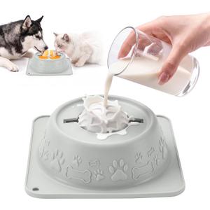 Slow Feeder Dog Bowls, Anti-Slip Dog Lick Bowl with Interactive Rolling Ball, Anxiety Relief Liquid Treat Feeder, Bone Broth Yogurt Licking Toy for Small Medium Large Dogs and Cats (Gray)