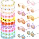 Groovy Retro Flower Sunglasses Headbands Party Favors Daisy Flower Costume Accessories Set 60s 70s Party Gifts for Kids (12 Pcs)