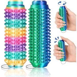 2 x 2PCS Little Ouchies Pain Stim Fidget Toys with Click Buttons, 3D Printed Anxiety Fidgets for Adults, 3-in-1 Spiky Grippie Sensory Rollers Fidget Keychain Toy for ADHD, Anxiety, Stress Relief, Autism