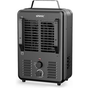 Shinic Space Heater,1500W Milkhouse Heater with Thermostat, Overheat protection, Tip-Over Auto Shut Off, Utility Heater for Garage, Bedroom, Greenhouse (Black)