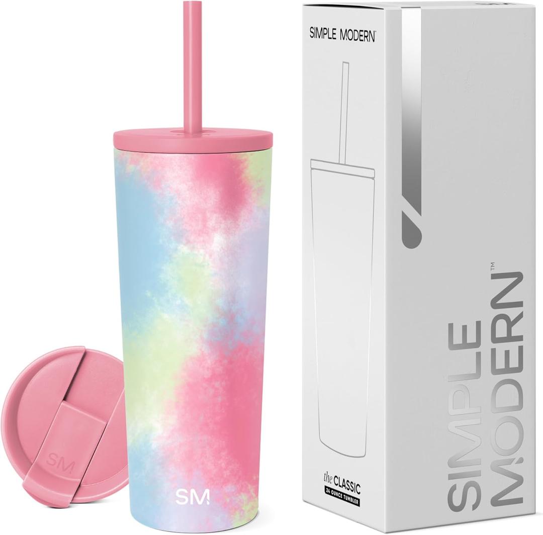 Simple Modern Insulated Tumbler with Lid and Straw | Iced Coffee Cup Reusable Stainless Steel Water Bottle Travel Mug | Gifts for Women Men Her Him | Classic Collection | 24oz | Kaleidoscope