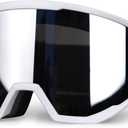 EXP VISION Ski/Snowboard Goggles for Men Women, OTG Snow Goggles Anti Fog UV Protection (White Frame Silver)