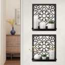 Metal Wall Candle Sconce Holder, Rustic Bathroom Wall Decor for Living Room Bedroom Bathroom (2 Pack, 11.8 x 13 in) (Black- Petal)