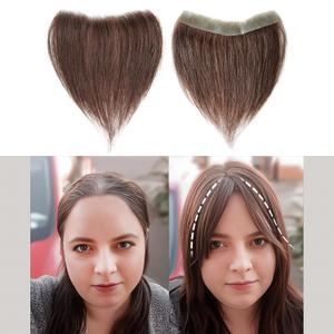 Frontal Hairpiece for Women Medium Brown Hair Extension Hairline Loss Straight Tape in Human Hair Toppers Replacement Toupee (0.78"x6.3", 6", Medium Brown)