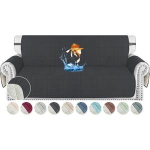 MAXIJIN Waterproof Oversized Couch Covers for 3 Cushion Couch, 79" Quilted Sofa Covers Washable Pet Dog Couch Cover Protector with Elastic Strap & Side Pocket (Large Sofa, Black)