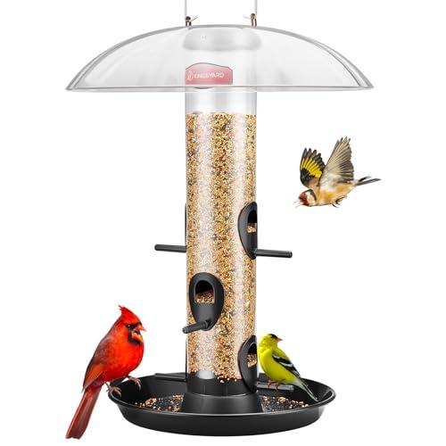 Kingsyard Metal Bird Feeders for Outdoors Hanging, Wild Bird Feeder with Large 11.5" Protective Dome and 8" Removable Tray, 3 lb Seeds Capacity (Black)