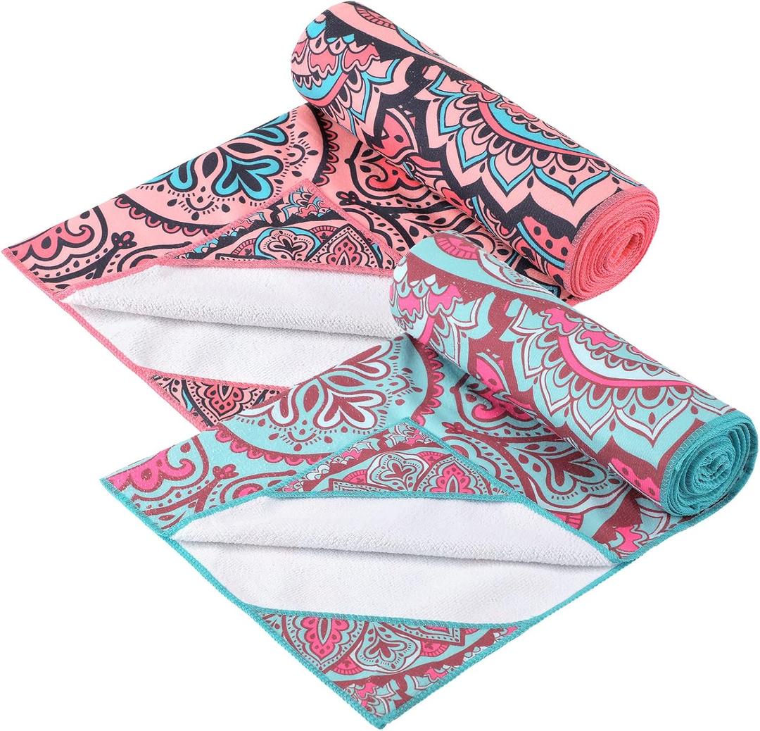 Tudomro 2 Pcs Yoga Towel, Non Slip Hot Yoga Mat Towel 73'' x 25'' Soft Sweat Absorbent Yoga Blanket Multicolor Yoga Accessories Workout Towel for Gym Bikram Pilates Yoga, Pink Blue