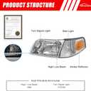 Headlight Assembly Pair for 1998-2011 Ford Crown Victoria Chrome Housing Amber Reflector Replacement W/O Bulbs