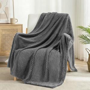 Exclusivo Mezcla Fleece Throw Blanket Extra Large, Super Soft and Warm Blankets for Couch, Sofa and Bed Waffle Textured, Cozy, Fuzzy and Lightweight (Dark Grey, 50x70 Inches)