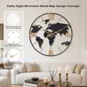 Pytha Sight 30 Inch Large Modern Decorative Metal World Map Wall Clocks Giant Extra Vintage Gold Arabic Numeral Oversized Wall Clock for Living Room,Office,Dining Room,Entryway,Fireplace