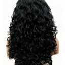 Rugelyss Long Wavy Wigs 28 Inches Natural Black Synthetic Kinky Curly Hair Wig for Women