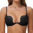 Pattsiao Women's Push Up Bra Deep V Plunge Sexy Cleavage Low Cut Back Underwire Bras Leopard Lace Convertible Multiway 90C