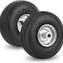 RRQ 10 Inch Pneumatic Wheel 4.10/3.50-4 Tire, 10" Pneumatic Wheels with 5/8" Bearings,2.2" Offset Hub for Garden Cart, Hand Truck, Lawn Cart, Mower (2 Pack)