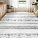 BESTSWEETIE 6'x9' Area Rug Washable 6'x9' Rug Rugs Moroccan Farmhouse Neutral Geometric 6'x9' Rug for Living Room Bedroom Low Pile Non-Slip Ultra Soft Faux Wool Black/ Brown