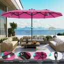 AreShark 15FT Patio Umbrella with Solar Lights, Double Sided Outdoor Table Umbrellas with Crank, Large Rectangular Market Umbrella for Porch, Lawn, Pool, Backyard, Rose Pink