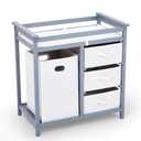 Wooden Baby Changing Table, Diaper Changing Table, Infant Diaper Changing Station Dresser with Laundry Hamper, 3 Drawer Basket and Changing Pad (Grey)